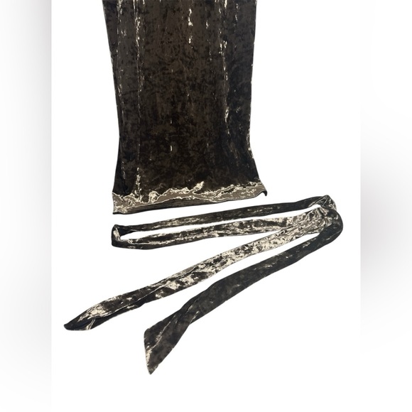 Gold Crushed Velvet Maxi Dress Spaghetti Straps Evening Slit Sexy Party Shiny M - Picture 5 of 7